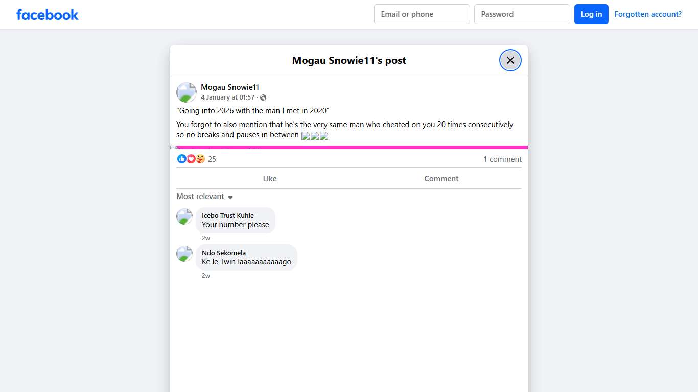 Mogau Snowie11 - “Going into 2026 with the man I met in... Facebook